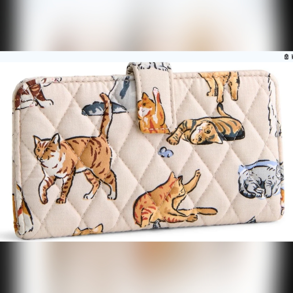 Vera Bradley "A CAT'S LIFE" Medium Essential Tab Cotton Wallet (CHOOSE Pattern)